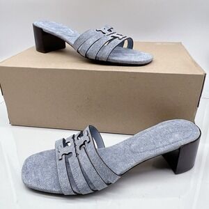 Tory Burch Ines Cage Women's Slides Sandals Heeled Flip Flops Blue Cloud US 9